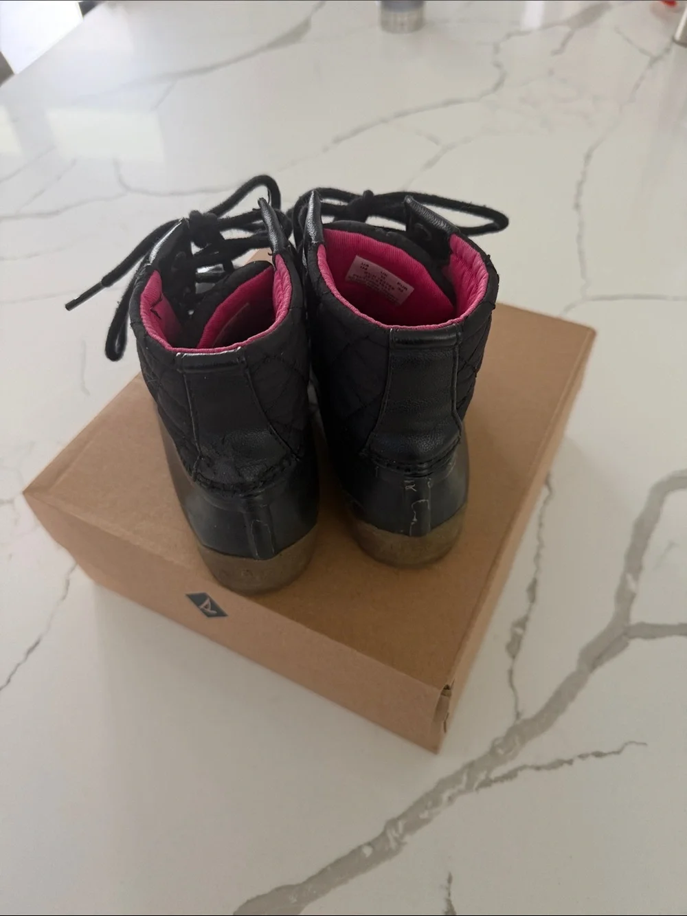 Sperry Kids Black Rain Boots with Pink Lining, Size 1
